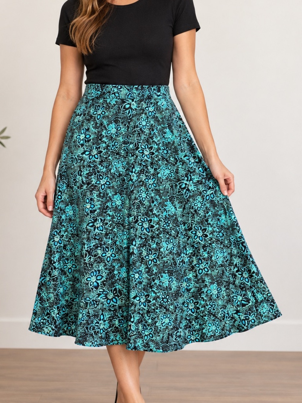 Sag Harbor Turquoise Floral A-Line Maxi Skirt Size 8